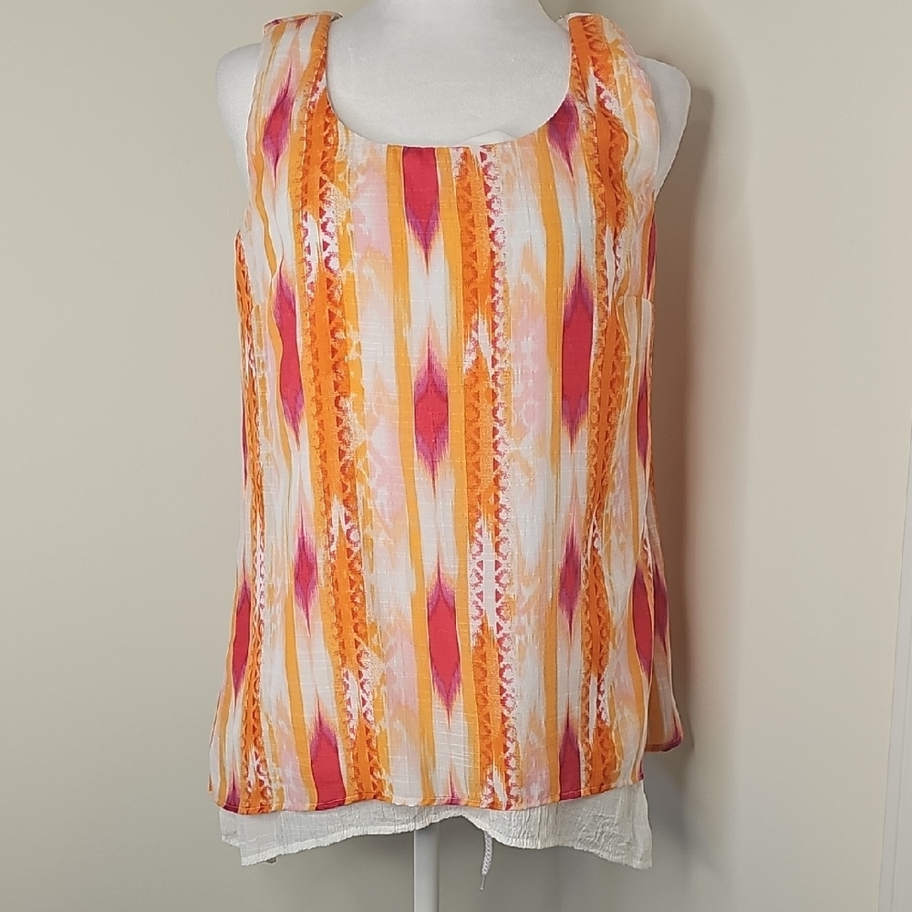 New Directions Vibrant Orange and Pink Tank Top